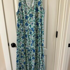 Lands' End Blue and Green Floral Maxi Dress